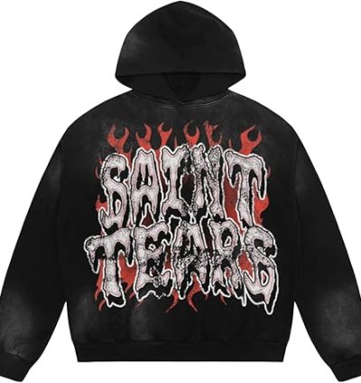 Saint Tears Lucky I See Ghosts Hoodie. Children's "See Ghosts" Men's Western Rapper Gray Sweatshirt.